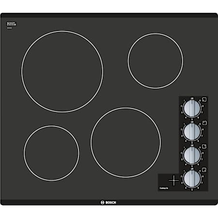 Bosch 500 Series 24 Inch Wide 4 Burner Electric Cooktop with Knob Controls and UL Certified Black