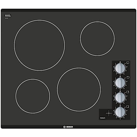 Bosch 500 Series 24 Inch Wide 4 Burner Electric Cooktop with Knob Controls and UL Certified Black