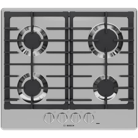 Bosch 500 Series 24 Inch Wide 4 Burner Natural Gas Cooktop with Knob Controls and FlameSafe Thermocouple Stainless Steel