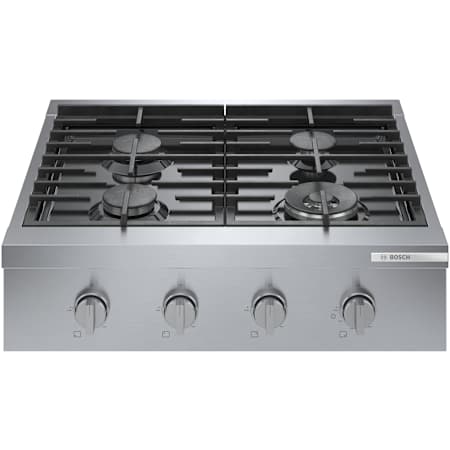 Bosch 800 Series 30 Inch Wide 4 Burner Natural Gas Rangetop with Knob Controls and OptiSim Burner Stainless Steel