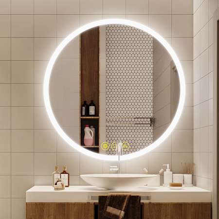 Brio Lighting Haley 28" Diameter Contemporary Circular Aluminum Frameless Bathroom Wall Mirror with LED Lighting N/A