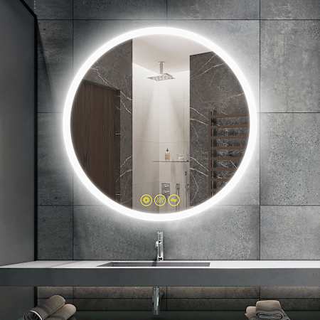 Brio Lighting Haley 36" Diameter Contemporary Circular Aluminum Frameless Bathroom Wall Mirror with LED Lighting N/A