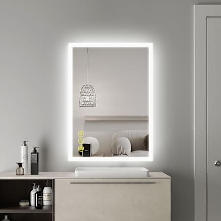 Brio Lighting Mateo 20" W x 28" H Contemporary Rectangular Aluminum Frameless Bathroom Wall Mirror with LED Lighting N/A