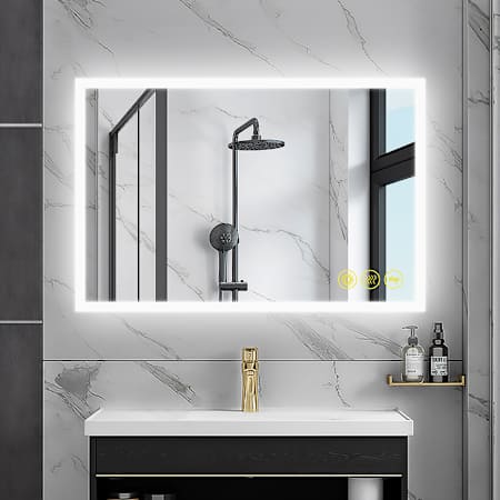 Brio Lighting Mateo 24" W x 36" H Contemporary Rectangular Aluminum Frameless Bathroom Wall Mirror with LED Lighting N/A