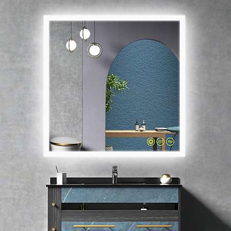 Brio Lighting Mateo 36" W x 36" H Contemporary Rectangular Aluminum Frameless Bathroom Wall Mirror with LED Lighting N/A