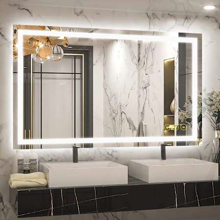 Brio Lighting Madelyn 36" W x 48" H Contemporary Rectangular Aluminum Frameless Bathroom Wall Mirror with LED Lighting N/A