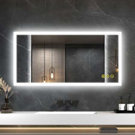 Brio Lighting Mateo 24" W x 48" H Contemporary Rectangular Aluminum Frameless Bathroom Wall Mirror with LED Lighting N/A