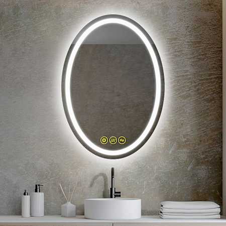 Brio Lighting Hayden 20" W x 28" H Contemporary Oval Aluminum Frameless Bathroom Wall Mirror with LED Lighting N/A