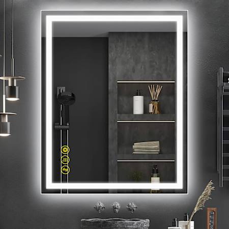 Brio Lighting Madelyn 32" W x 40" H Contemporary Rectangular Aluminum Frameless Bathroom Wall Mirror with LED Lighting N/A
