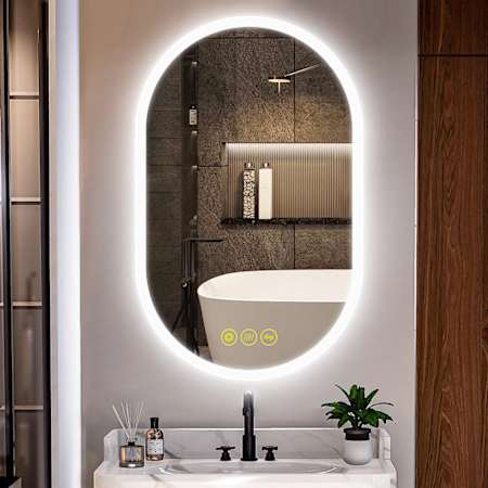 Brio Lighting Zoe 20" W x 32" H Contemporary Oval Aluminum Frameless Bathroom Wall Mirror with LED Lighting N/A