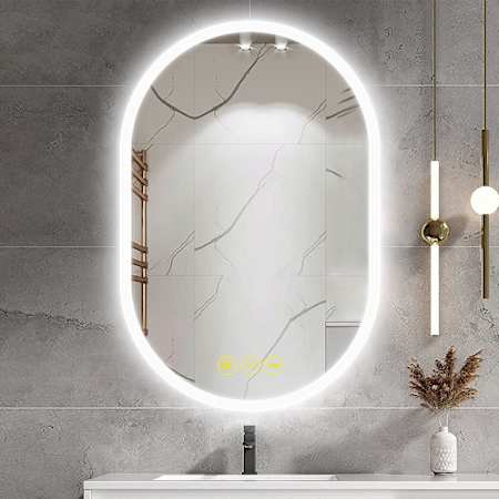 Brio Lighting Zoe 24" W x 36" H Contemporary Oval Aluminum Frameless Bathroom Wall Mirror with LED Lighting N/A