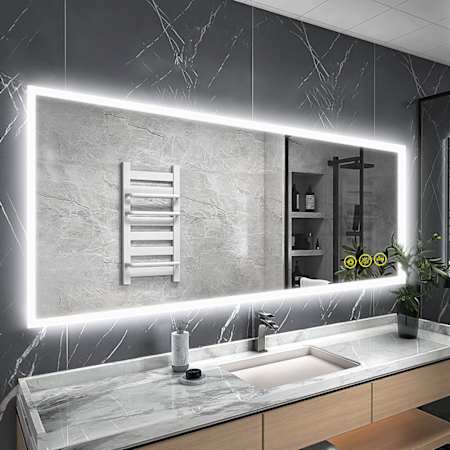 Brio Lighting Mateo 36" W x 55" H Contemporary Rectangular Aluminum Frameless Bathroom Wall Mirror with LED Lighting N/A