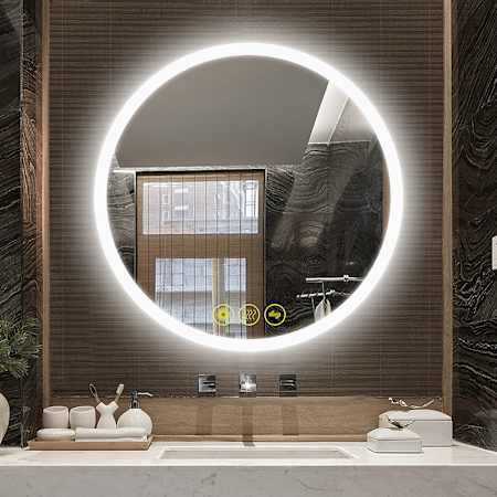 Brio Lighting Haley 32" Diameter Contemporary Circular Aluminum Frameless Bathroom Wall Mirror with LED Lighting N/A