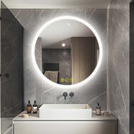 Brio Lighting Haley 24" Diameter Contemporary Circular Aluminum Frameless Bathroom Wall Mirror with LED Lighting N/A