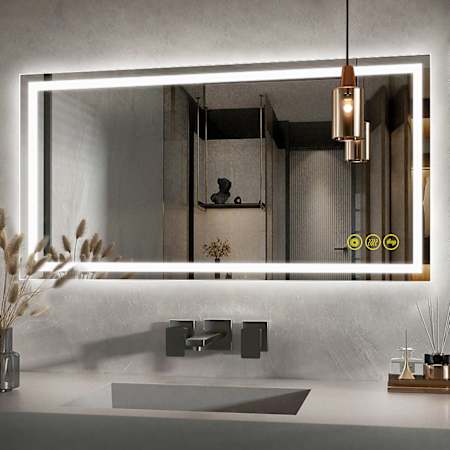 Brio Lighting Madelyn 24" W x 48" H Contemporary Rectangular Aluminum Frameless Bathroom Wall Mirror with LED Lighting N/A