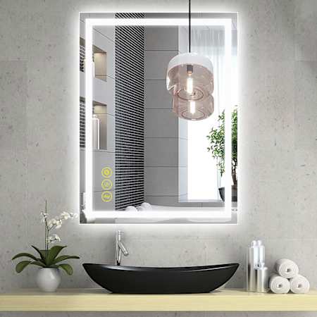 Brio Lighting Madelyn 24" W x 32" H Contemporary Rectangular Aluminum Frameless Bathroom Wall Mirror with LED Lighting N/A