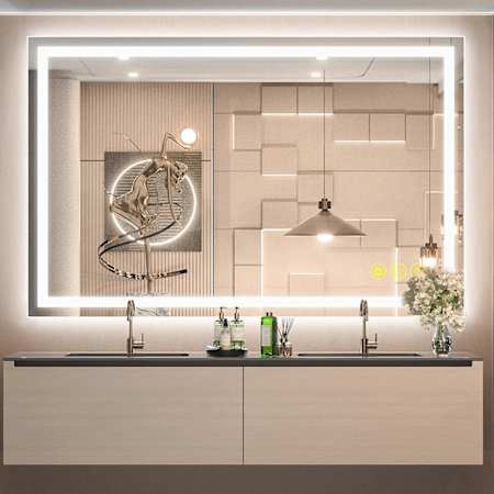 Brio Lighting Madelyn 36" W x 55" H Contemporary Rectangular Aluminum Frameless Bathroom Wall Mirror with LED Lighting N/A