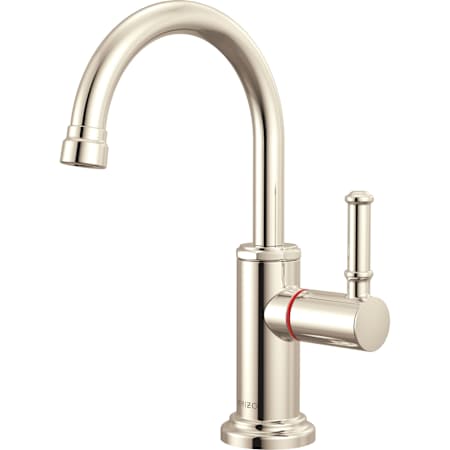 Brizo Faircroft 1 GPM Instant Hot Water Dispenser with Arc Spout and Coin Edge Lever Handle Brilliance Polished Nickel