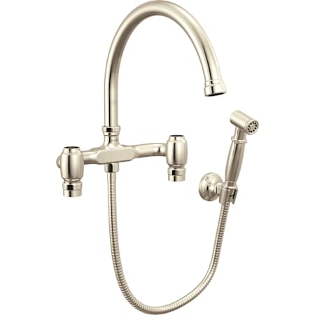 Brizo Faircroft 1.8 GPM Wall Mounted Bridge Kitchen Faucet with Arc Spout and Side Spray - Less Supply Unions and Handles Brilliance Polished Nickel