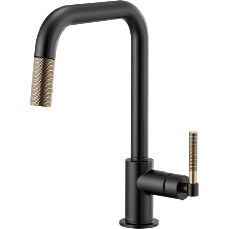 Brizo Litze Single Handle Square Arc Pull Down Kitchen Faucet with Knurled Handle - Limited Lifetime Warranty Matte Black / Luxe Gold