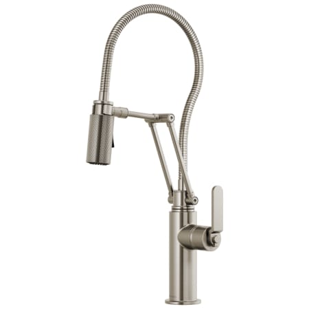 Brizo Litze 1.8 GPM Pre-Rinse Pull-Down Kitchen Faucet with Dual Jointed Articulating Arm, Industrial Handle and Metal Finished Hose Brilliance Stainless