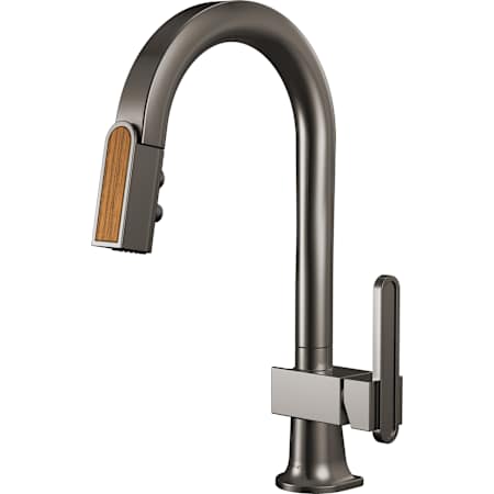 Brizo Frank Lloyd Wright 1.8 GPM Single Hole Pull Down Prep Kitchen Faucet with Arc Spout and Wood Inlay - Less Handle Brilliance Black Onyx / Wood