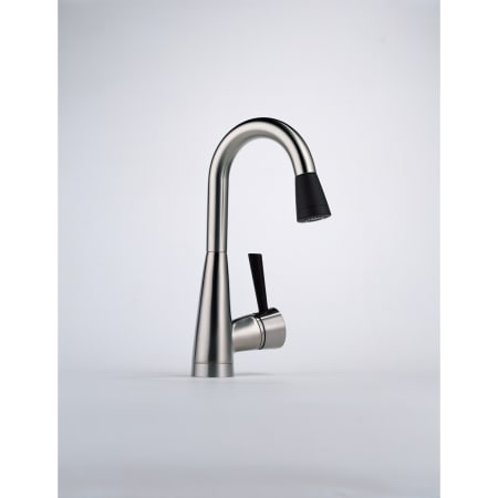 Installed Faucet in Stainless Steel with Black Accents