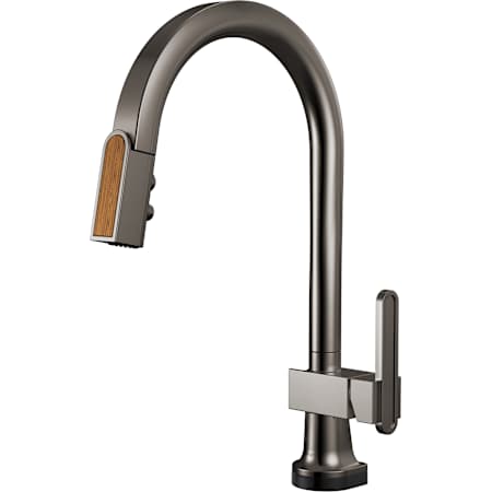 Brizo Frank Lloyd Wright 1.8 GPM Single Hole SmartTouch Pull Down Kitchen Faucet with On/Off Touch Activation, Arc Spout and Wood Inlay - Less Handle Brilliance Black Onyx / Wood