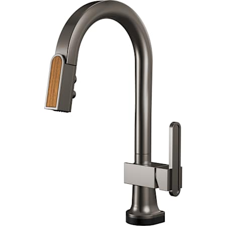 Brizo Frank Lloyd Wright 1.8 GPM Single Hole SmartTouch Pull Down Prep Kitchen Faucet with On/Off Touch Activation, Arc Spout and Wood Inlay - Less Handle Brilliance Black Onyx / Wood