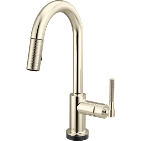 Brizo Litze 1.8 GPM Single Hole Pull Down Prep/Bar Faucet with On/Off Touch Activation, Arc Spout and Knurled Handle Brilliance Polished Nickel
