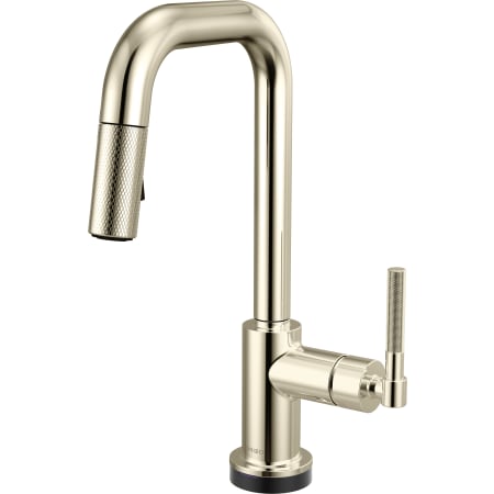 Brizo Litze 1.8 GPM Single Hole Pull Down Prep/Bar Faucet with On/Off Touch Activation, Square Spout and Knurled Handle Brilliance Polished Nickel