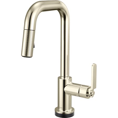 Brizo Litze 1.8 GPM Single Hole Pull Down Prep/Bar Faucet with On/Off Touch Activation, Square Spout and Industrial Handle Brilliance Polished Nickel