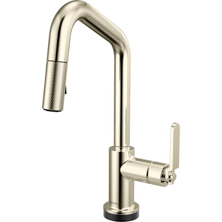 Brizo Litze 1.8 GPM Single Hole SmartTouch Pull Down Prep/Bar Faucet with On/Off Touch Activation, Angled Spout and Industrial Handle Brilliance Polished Nickel