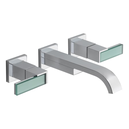 Brizo-65880LF-LHP-Installed Faucet in Chrome with Green Glass Insert Lever Handles