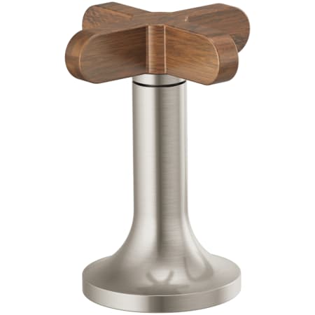 Brizo Widespread Lavatory High Teak Wood Cross Handles Only Brilliance Brushed Nickel