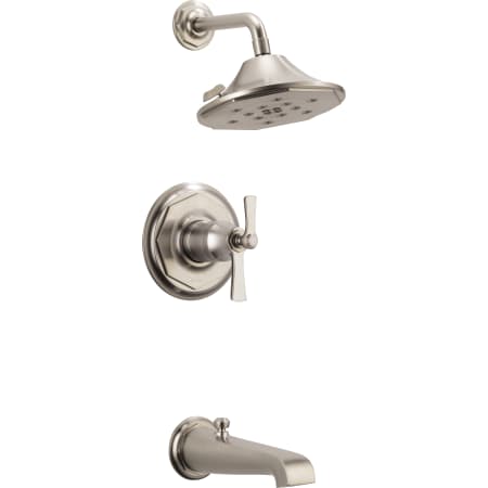Brizo Rook Thermostatic Tub and Shower Trim Package with Multi-Function H2Okinetic Shower Head, Volume Control, and TempAssure Technology - Less Valve Luxe Nickel