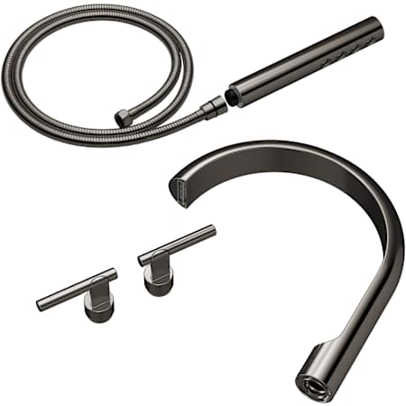 Brizo Roccesco Two Handle Tub Filler Trim Kit with Hand Shower and Lever Handles - Less Body Assembly and Union Brilliance Black Onyx