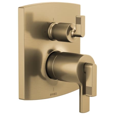 Brizo Thermostatic Valve Trim with Integrated Volume Control and 3 Function Diverter for Two Shower Applications - Less Handles and Rough-In Luxe Gold