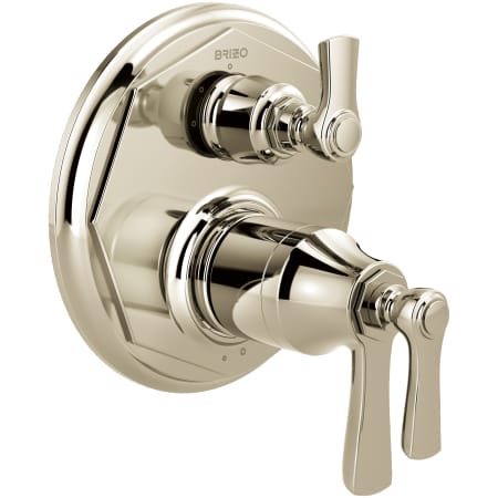 Brizo Rook Thermostatic Valve Trim with Integrated Volume Control and 3 Function Diverter for Two Shower Applications - Less Rough-In Brilliance Polished Nickel