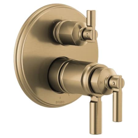 Brizo Invari Thermostatic Valve Trim with Integrated Volume Control and 3 Function Diverter for Two Shower Applications - Less Rough-In Luxe Gold