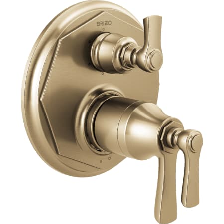 Brizo Rook Thermostatic Valve Trim with Integrated Volume Control and 6 Function Diverter for ThreeShower Applications - Less Rough-In Luxe Gold