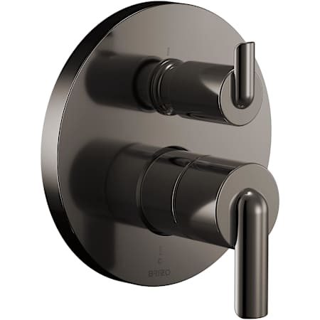 Brizo Roccesco Pressure Balanced Valve Trim with Integrated 3 Function Diverter for Two Shower Applications - Less Handles and Rough In Brilliance Black Onyx