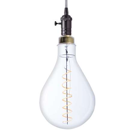 Bulbrite Grand & Pendant 6" Wide LED Mini Pendant with 13" Clear Glass Pear Shaped Bulb Included Gunmetal / Silver Fabric Braided Cord