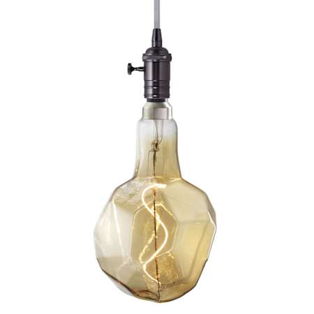 Bulbrite Grand & Pendant 7" Wide LED Mini Pendant with 12" Antique Glass Jewel Shaped Bulb Included Gunmetal / Silver Fabric Braided Cord