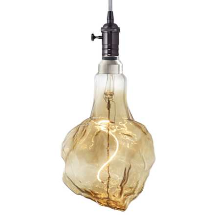Bulbrite Grand & Pendant 8" Wide LED Mini Pendant with 13" Antique Glass Glacier Shaped Bulb Included Gunmetal / Silver Fabric Braided Cord