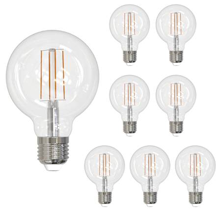 Bulbrite Pack of (8) 7 Watt Vintage Edison Dimmable G25 Medium (E26) LED Bulbs - 800 Lumens, 2700K, and 80CRI Clear