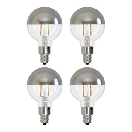 Bulbrite Pack of (4) 2.5 Watt Dimmable G16 Candelabra (E12) LED Bulbs - 200 Lumens, 2700K, and 90CRI Half Mirror