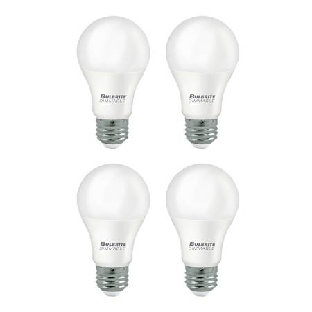 Bulbrite Pack of (4) 9 Watt Dimmable A19 Medium (E26) LED Bulbs- 800 Lumens, 4000K, and 90CRI Frost