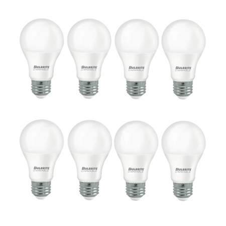 Bulbrite Pack of (8) 9 Watt Dimmable A19 Medium (E26) LED Bulbs- 800 Lumens, 3000K, and 90CRI Frost