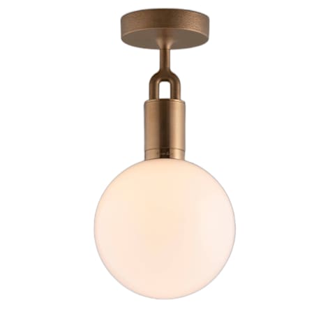 Buster + Punch Forked - 8" Wide LED LED Luxury Modern Industrial Semi Flush Globe Ceiling Light Fixture with Glass Sphere Shade with Linear Knurl Accent Brass / Opal